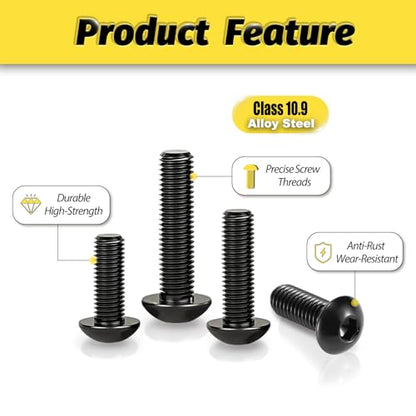 Kadrick 900Pcs M3 Screw Assortment,Machine Screws with Nuts Washers, Grade 10.9 Alloy Steel Hex Socket Button Head Black M3 Bolts Kit,Lenth Form 6mm-25mm - size: M3 900Pcs 6-25mm