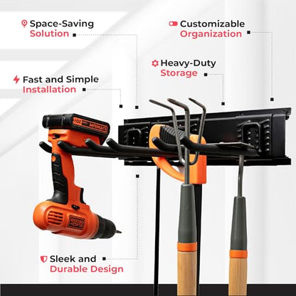 TIDYME Garage Tool Organizer Wall Mount - 80 inches - Sturdy Storage Rack with Adjustable Hooks, Anti-Rust - Easy Installation, 500lbs Capacity - Garden Tool Organizer (05 Racks & 10 Hooks) - size: 80" Carbon Steel with 5 Racks & 10 Hooks
