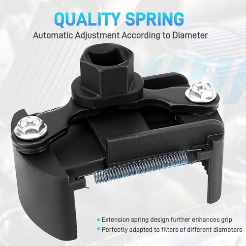 Universal Adjustable Oil Filter Wrench– 2-3/8 to 3-1/8 Inch (60-80mm) Cap Style Tool, 1/2" Drive Removal Tool with Non-Slip Serrated Jaws – Fits Small to Medium Spin-on Filters, UTVs, JetSkis - size: 60-80 mm