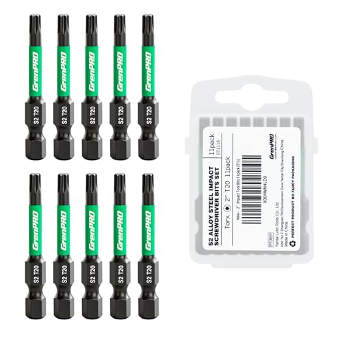 GRENPRO 2" T20 Impact Torx Bits 11-Pack, 1/4" Hex Shank S2 Steel Magnetic Star Screwdriver Bits, CNC Machined Tips Magnetic Power Bits, with Storage Box - size: T20(2"*11pcs)