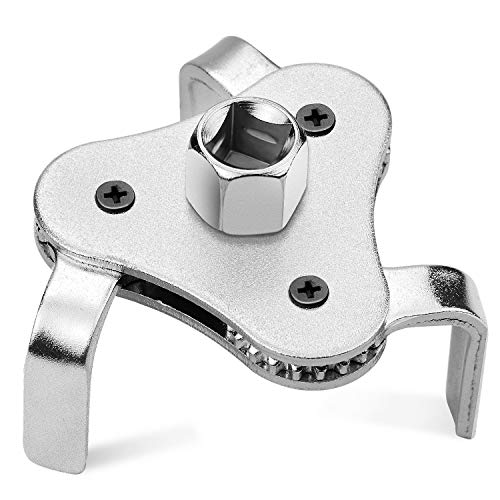 Universal Adjustable Oil Filter Wrench 2.5" to 4.5" - 3 Jaws Oil Filter Wrench Tool Set Remover Socket (Silver) - color: Silver