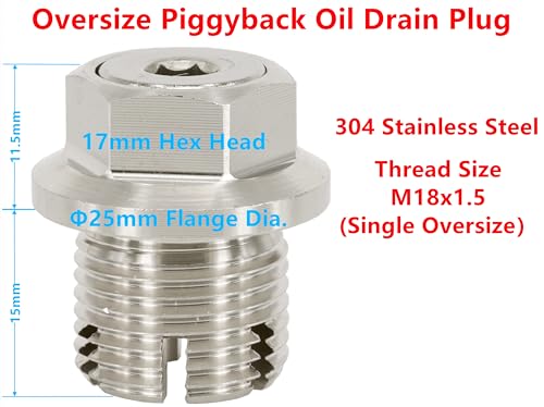 M18.1-1.5 x 15mm Oversize Piggyback Oil Drain Plug, Stainless Steel Self Tapping Oil Pan Thread Repair Kit - size: M18.1x1.5