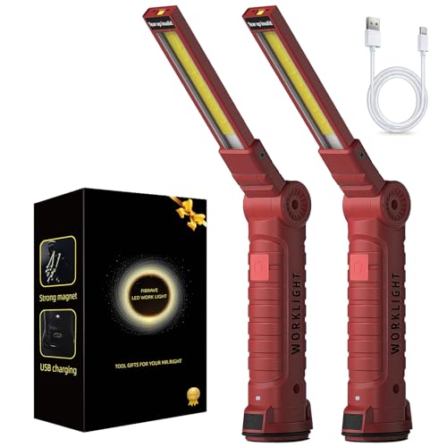 Rechargeable Work Light for Mechanics, Tool Fathers Day Dad Gifts for Men Him Husband Birthday Torch Grill Light Inspection Lamp with Magnetic Base Hook, 5 Modes 360° Rotate Car Repair 2 Pack - color: Red
