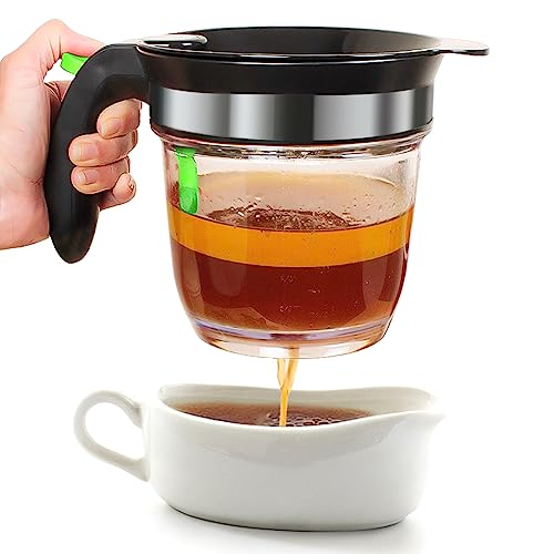 Fat Separator With Bottom Release, 4 Cup Gravy Separator for Cooking with Oil Strainer, Kitchen Gadgets Grease Separator Packaged with a 3-in-1 Multifunctional Peeler (Green) - color: Green