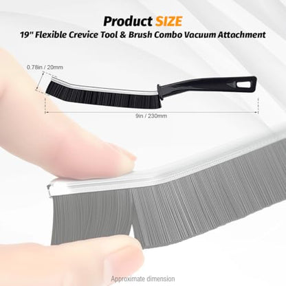 Universal 19" Flexible Crevice Tool & Brush Combo Vacuum Attachment for Car Detailing Dryer Lint Pet Hair, Fits 1-1/4" or 1-3/8 inch Connector Hoses Helps Clean Cobwebs on the ceiling Under Furniture