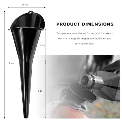 Sun Walker 2PCS Oil Funnel, Multi-Purpose Plastic Engine Oil Funnels with Long Neck, Automotive Spill Saver Funnel for Filling Fuel Diesel Lubricant Coolant & Other Liquids (Black) - color: Black
