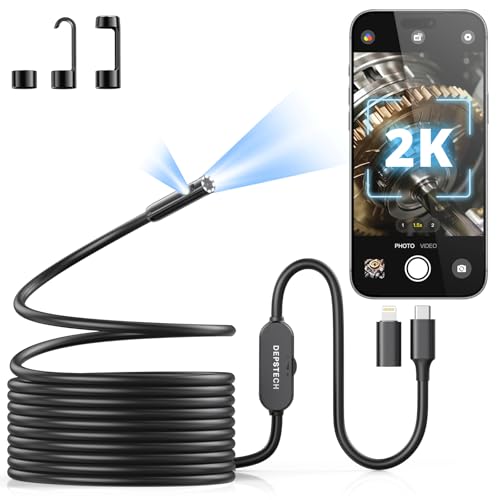 DEPSTECH 2K Endoscope Camera with Light: 2560P QHD Dual Lens Inspection Borescope with 16.5FT Snake Cable for iPhone & Android, Industrial Scope Automotive Tools for Sewer, HVAC, Plumbing, Mechanic