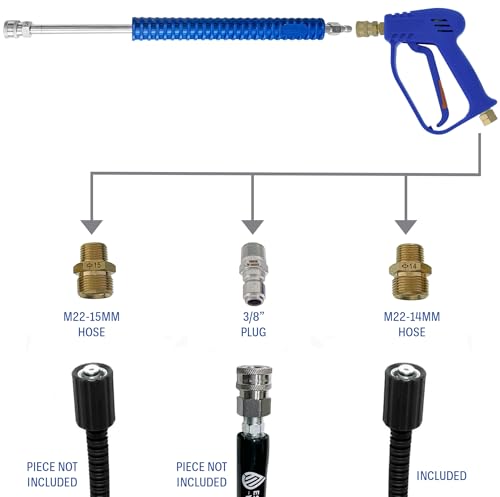Essential Washer Brass Pressure Washer Gun and Hose Kit | M22 Adaptors | 18" Extension Wand | Nozzle Guard - style: Brass Non Swivel Gun With Wand/Hose