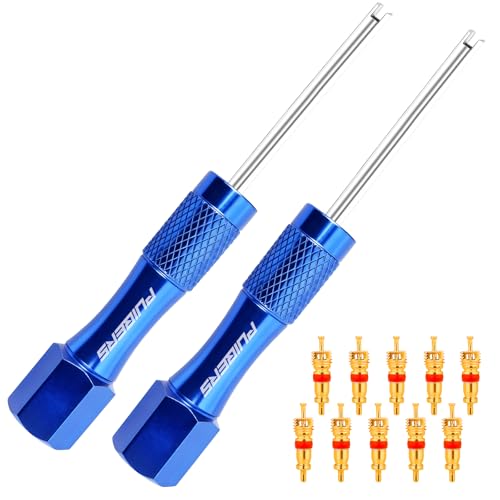 2-Pack Schrader Tire Valve Tool with 10 Brass Valve Cores | Two all-metal tools, spring-free core grip, 11.6 cm non-slip handle for tire valve service - size: Schrader 2 PACK+10Cores