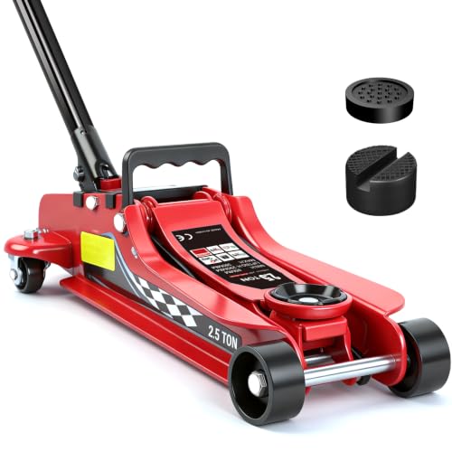 LARBANKE 2.5 Ton Floor Jack, 5500 lbs Capacity Low Profile Floor Jack, with 2 Rubber Pads, Lifting Range 3.35" to 14.96", for Sedans, Pickups, MPVs, Red