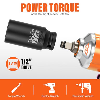 1/2 Drive Impact Socket Set, 35 PCS Metric Shallow (8mm-32mm) & Deep (10-32mm) Sizes, 6 Point, CR-MO Alloy Steel Axle Nut Socket for Auto Repair - size: 1/2" Deep&Standard 35pc