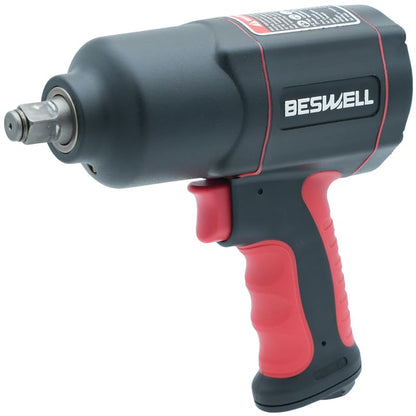 BESWELL 1/2-Inch Air Impact Wrench Set with 1180 Ft-Lbs Max Torque | Powerful twin hammer impact wrench. Comes with 5pcs CR-V steel sockets and carrying case for easy automotive tire service.