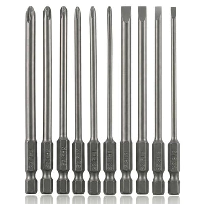 VESTTIO 10PCS Long Screwdriver Bit Sets, 4 Inch/100 mm | 4 Slotted 6 Phillips, 1/4 inch Hex Shank, S2 Steel, Magnetic Bit Assortment - size: 4SL6PH / 4 inch
