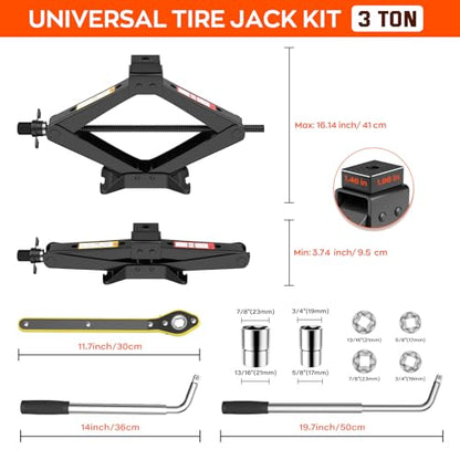 New Version Car Jack Kit Scissor Jack for Car 3 Ton 6614 lbs Spare Tire Changing Kit,Portable Tire Jack Repair Kit with Lug Wrench,Car Lifting Jack for Auto/SUV/MPV