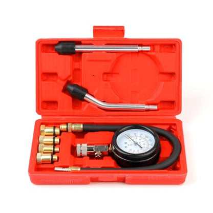 Compression Tester, 8pcs Engine Compression Tester kit Professional Petrol Gas Engine Cylinder Pressure Gauge 0-300 PSI Automotive Tool for Motorcycle Car Truck (red) - color: 8pc-red