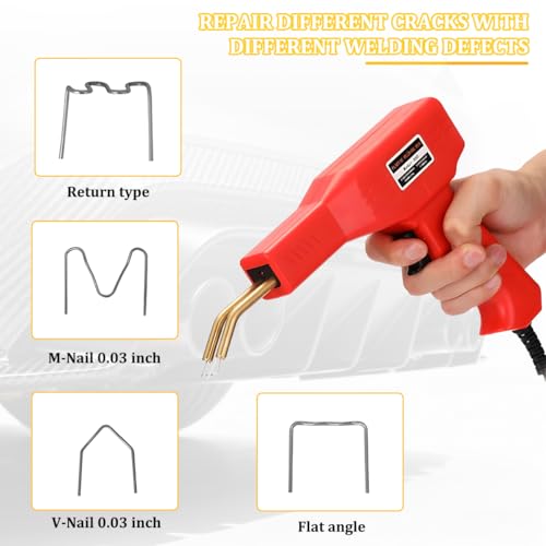 Car Plastic Welder, Vehicle Plastic Welding Kit with 200PCS Hot Welding Staplers ＆ Carry Case, Portable Automotive Bumper Crack Repair Welder Gun Set, Universal for SUV Sedan RV
