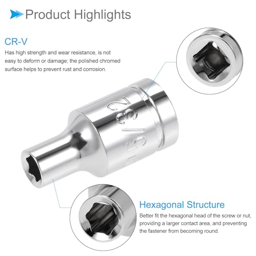 6-Point Socket, 1/4" Drive 5/32" Deep, Polished Chromed CR-V SAE Standard Shallow Impact Socket - (Applications: for Ratchet Torque Electric Wrenches Car Repair), 2-Pieces - size: 5/32"