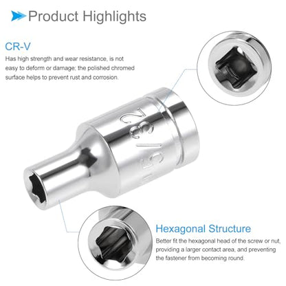 6-Point Socket, 1/4" Drive 5/32" Deep, Polished Chromed CR-V SAE Standard Shallow Impact Socket - (Applications: for Ratchet Torque Electric Wrenches Car Repair), 2-Pieces - size: 5/32"