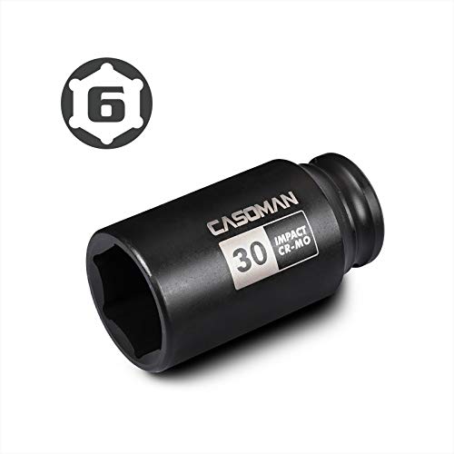 CASOMAN 1/2" Drive x 30 mm Deep 6 PT Impact Socket, CR-MO, 1/2-inch Drive 6 Point Axle Nut Socket for Easy Removal of Axle Shaft Nuts (30MM) - size: 30 mm (Deep), style: 6-Point Socket