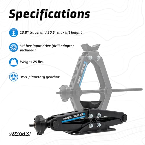 AGM Heavy Duty Scissor Jack HD for Trucks, Vans & Trailers - 7000lbs Capacity, 20.5" Lift Height, 1/2" Hex Drive, Portable Scissor Jack with VersaLift Interchangeable Heads, Drill Adapter & Carry Bag