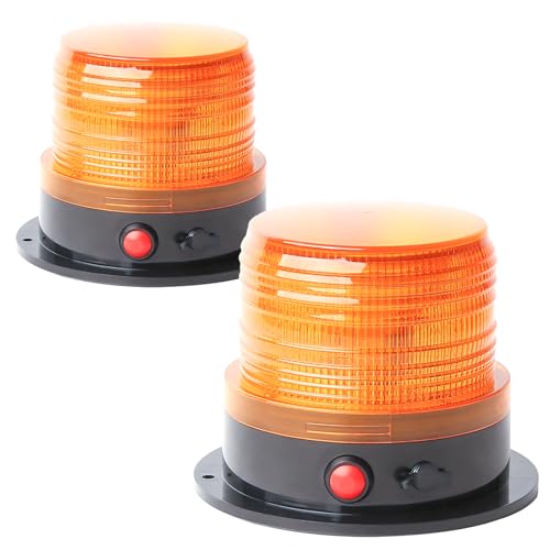 2-Pcs Battery Operated Amber Warning Beacon Light w/Magnetic Base, Portable Rechargeable Mini Roadside Roof Top Plow LED Strobe Emergency Flash Mail Lights for Trucks/Trailer/Vehicle - color: 2 amber