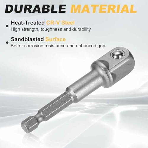 HARFINGTON 10pcs Impact Socket Adapter 1/2" Square Drive 1/4" Hex Shank 3" Long Extension Bit for Axle Nut Driver Drill Socket Sets - size: 1/2" x 3"