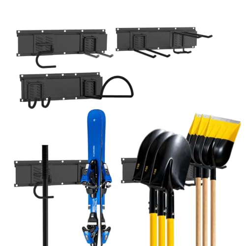 Garage Tool Organizer Wall Mount, Easy to 48inch Install Heavy-Duty Garage Storage System with 6 Adjustable Utility Hooks, Garden Tool Rack for Shovels, Rakes, Yard Tools - size: 48" System - 6 Piece Elite Set