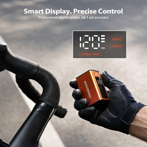 Mini Electric Bike Pump with Digital Gauge, Frame Mount Compatible Design for Road Bike, MTB & Gravel – 120 PSI Auto Shut-Off Tire Inflator for Accurate Pressure Control