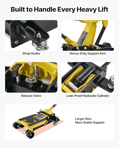 VEVOR Low Profile Floor Jack, 2 Ton (4409 lbs) Capacity, Steel Racing Floor Jack with Single Piston Quick Lift Pump, Hydraulic Trolley Car Lift for Cars, Motorcycles, ATVs, Lifting Range 5.7"-17"