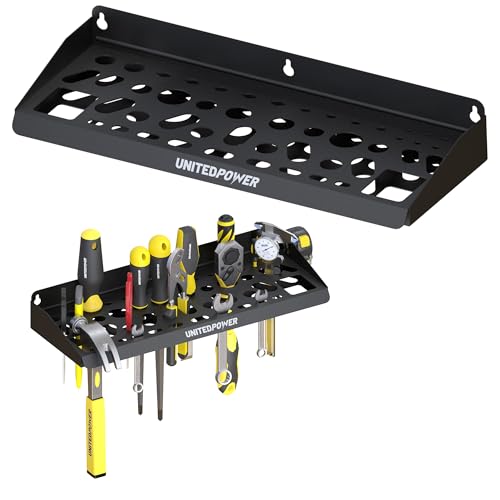 UNITEDPOWER Wall Mount Tool Storage Rack, Screwdriver Holder, Pliers Organizer, Wrench Utility Shelf, 51 Holes for Variety of Small Hand Tools, Workshop, Shed, Garage, Home - style: Hand Tools Holder