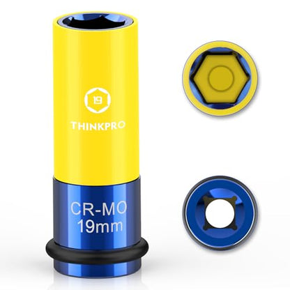 19MM Impact Socket,1/2" Drive Non Marring Lug Nut Socket | Thin Wall Deep Socket for Hex Wheel Nut Removal - size: 19mm