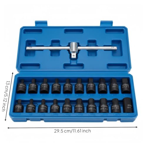 21 Pieces Oil Drain Plug Socket Wrench Kit Black Phosphated Finish Oil Drain Plug Socket Kit Long T-Handle for Garage