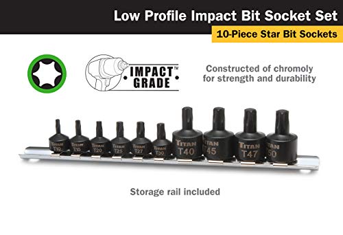 Titan 16142 10-Piece Low Profile Impact Star Bit Socket Set - size: Low Profile Star Impact