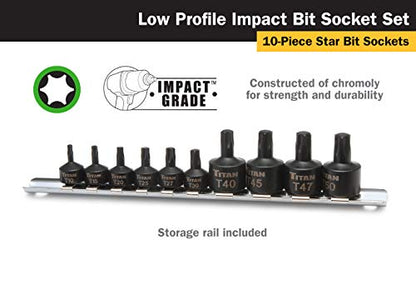 Titan 16142 10-Piece Low Profile Impact Star Bit Socket Set - size: Low Profile Star Impact