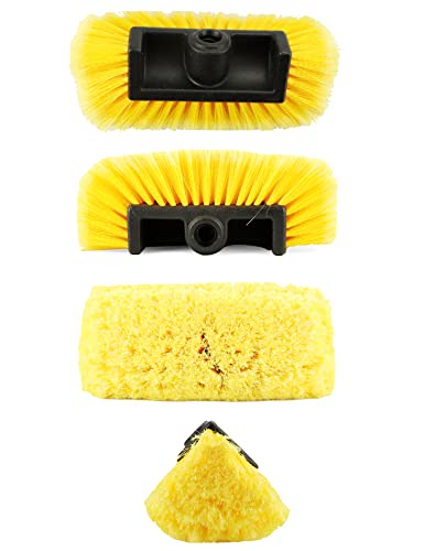 QWORK 10in Car Wash Brush Head with Soft Bristle, for Cleaning Decks, Trucks, Car, RV, Boats, Home Siding, Camper, Yellow
