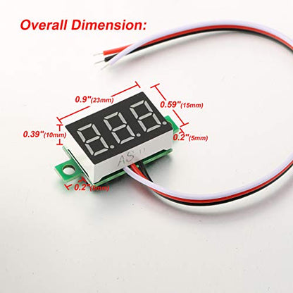 Pack of 5 DC 0-30V Digital Volt Meter, 3-Wire Voltage Gauge, Red LED | Measures Below 3V | Calibratable | Reverse Polarity Protection