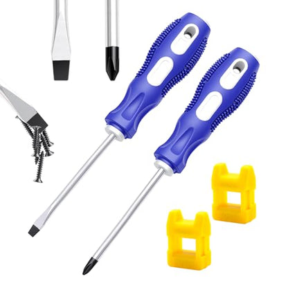 2-Pack 4 Inch Slotted & Phillips Screwdriver Set, Long Phillips and Flat Head Magnetic Screwdriver with Rubber Handle - size: 4 Inch