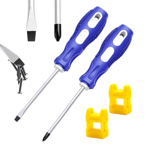 2-Pack 4 Inch Slotted & Phillips Screwdriver Set, Long Phillips and Flat Head Magnetic Screwdriver with Rubber Handle - size: 4 Inch