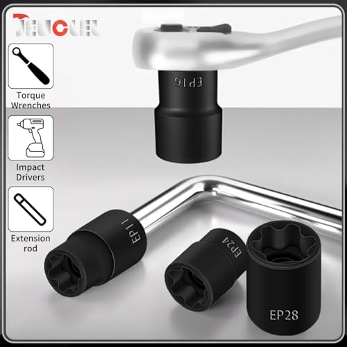 19PCS External Torx Plus Socket Set, 1/2” 3/8” 1/4'' Dr. EP Sockets | 5 & 6 Point EP Sockets, EP4-EP32, Female External, E-Torx Plus Socket, External, Cr-V Steel, High Deformation Prevention - size: 19Pcs External Torx Plus Socket Set