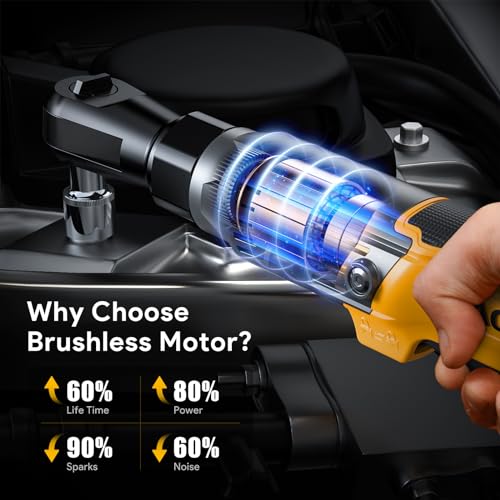 ACROPOW 3/8" Cordless Ratchet Wrench, Compatible with DEWALT 20V Battery, 74Ft-Lbs Brushless Motor Electric Ratchet with Variable Speed, Sockets Set, Adapters and Tool Bag（No Battery and Charger） - size: 13 PCS
