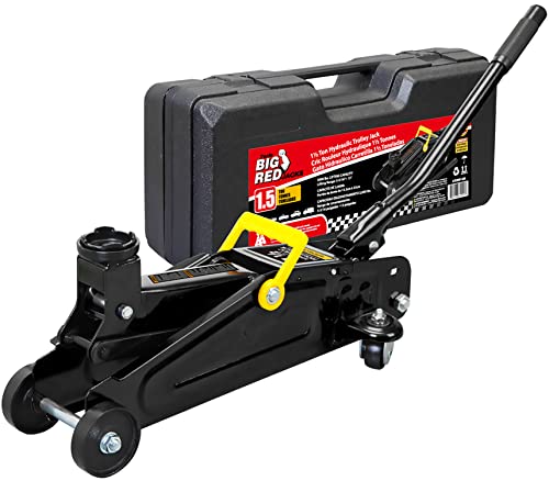 BIG RED AT820014SB Torin Hydraulic Trolly Service/Floor Jack with Blow Mold Carrying Storage Case, 1.5 Ton (3,000 lb) Capacity, Black - color: Black, size: 1.5 Ton (3,000 lb) with Case