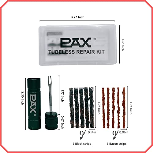 PAX 12 Pcs Tubeless Bike Tire Repair Kit, Includes Storage Canister, Plugger Tool, Plugs-10 Bacon Strips. Fix a Flat Puncture. MTB, Gravel Bike Tires, and Road Bicycle Tires - color: Forest Green