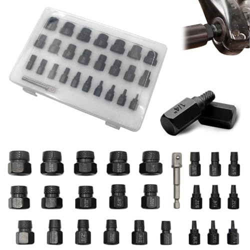 26pcs Screw Extractor Set, 2025 Upgraded Broken Head Bolt Screw Cap Extractor Broken Head Screw Hexagon Socket Bolt Removal Tool, Damaged Bolt and Screw Extractor Set