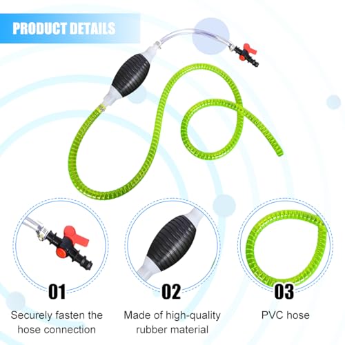Car Gasoline Siphon Hose Pump, High-Flow Portable Vehicle Hand Oil Gas Fuel Transfer Pump, Manual Auto Fuel Transfer Siphon Accessories for Water Petrol Diesel, Universal for Vehicle (3.28FT)