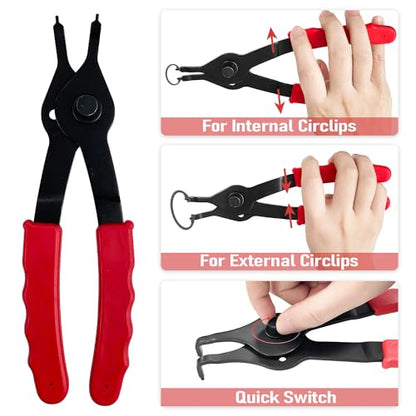 10Pcs Snap Ring Pliers Set with Case, Internal External Circlip Pliers Set with Hook & Pick, Retaining Snap Ring and Circlip Removal Tools for Car Motorcycle Lawnmower