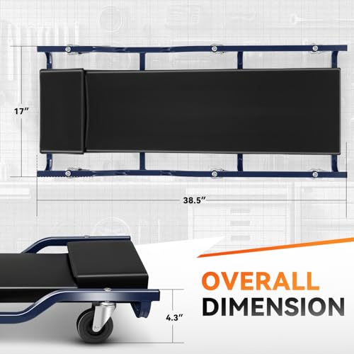 Auto Dynasty 40 Inches Mechanic Creeper, Automotive Garage Repair Low Profile Under Car Rolling Heavy Duty Creeper with Padded Headrest, Metal, Black/Blue