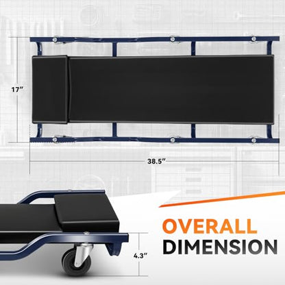 Auto Dynasty 40 Inches Mechanic Creeper, Automotive Garage Repair Low Profile Under Car Rolling Heavy Duty Creeper with Padded Headrest, Metal, Black/Blue