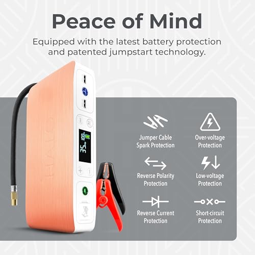 HALO Bolt Air 58830 Portable Car Battery Jump Starter | 100 PSI Air Compressor, 58.8Wh USB Power Bank, Emergency Floodlight & Charger, Jump Cars SUVs & Trucks, Inflate Tires, TSA Approved — Rose Gold - color: Rose Gold