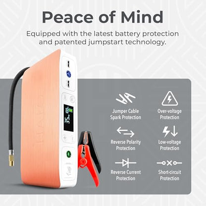 HALO Bolt Air 58830 Portable Car Battery Jump Starter | 100 PSI Air Compressor, 58.8Wh USB Power Bank, Emergency Floodlight & Charger, Jump Cars SUVs & Trucks, Inflate Tires, TSA Approved — Rose Gold - color: Rose Gold