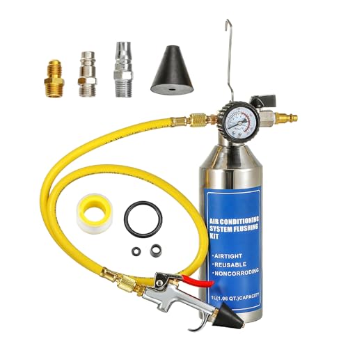 AC Flush Kit, AC Flush Tool with Thickened Stainless Steel Tank, Car & Home AC Flush Bottle Set for R134A R12 R22 R404 R410A Systems